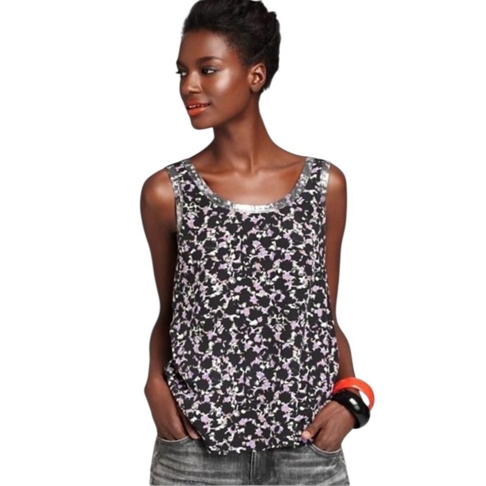Marc by Marc Jacobs Tank Top Women Small Black Exeter Floral Silk Metallic Mesh